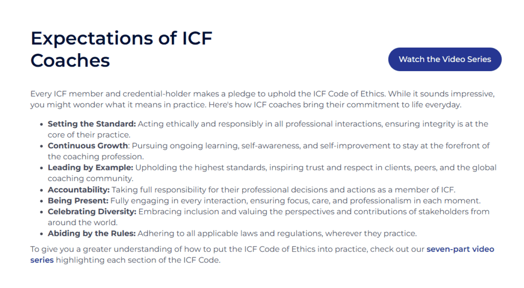 icf coaching log ethics