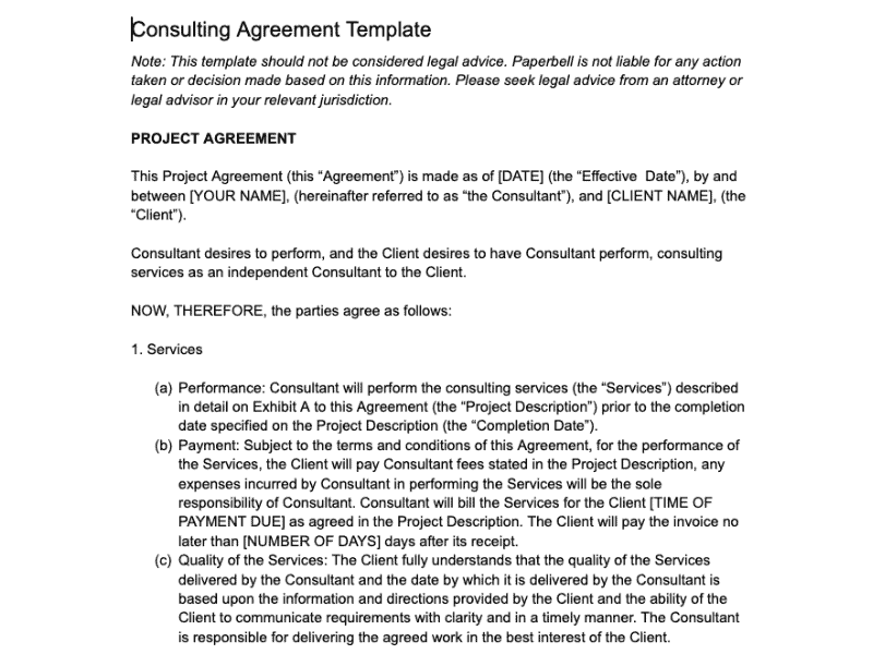 consulting services agreement template