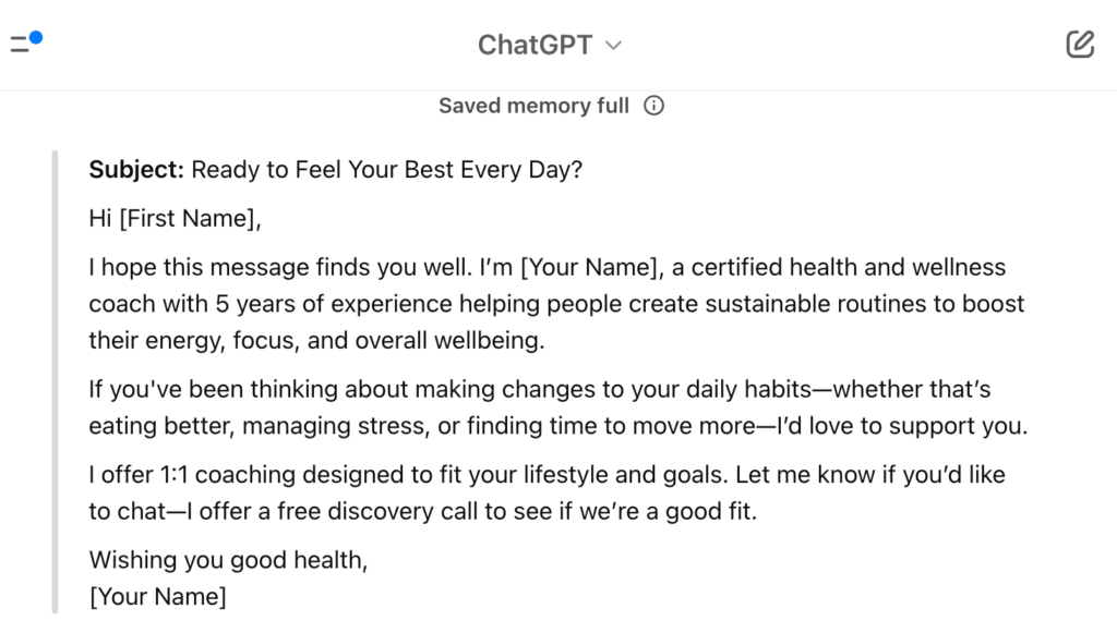 How to write an email ChatGPT 1