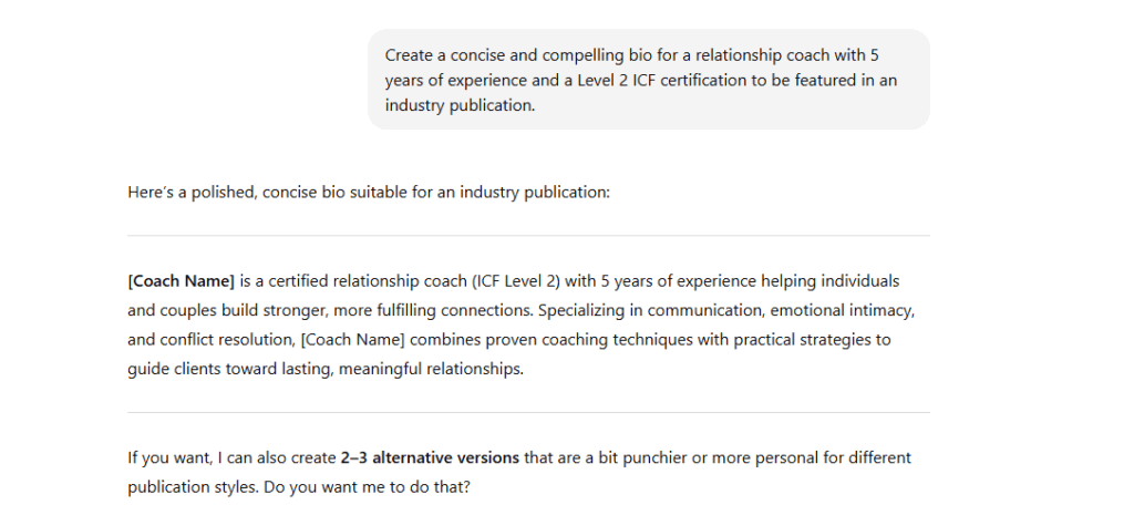 chatgpt prompts for markerting bio