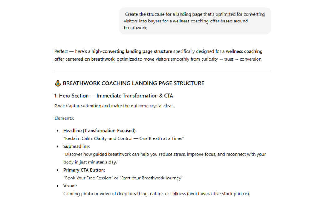 chatgpt prompts for markerting landing page