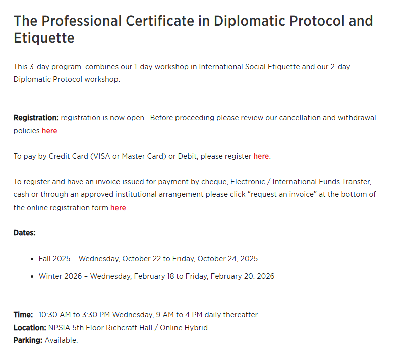 etiquette certification carleton