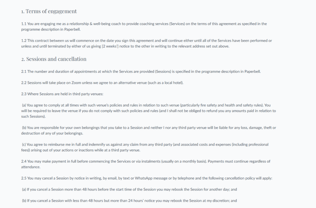 terms of engagement