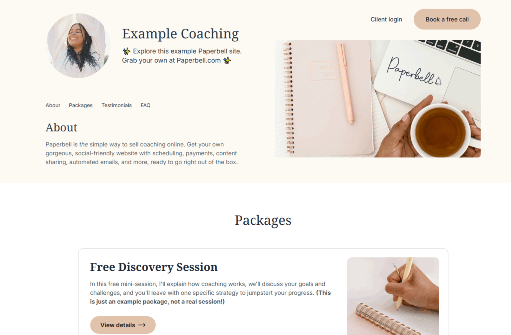 coaching client portal Paperbell example