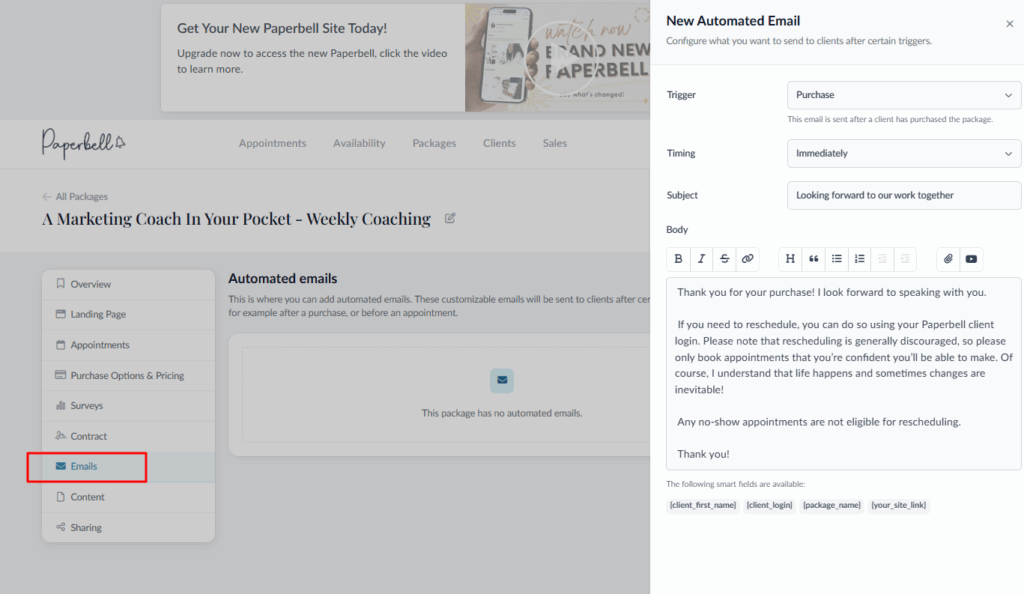coaching client portal emails