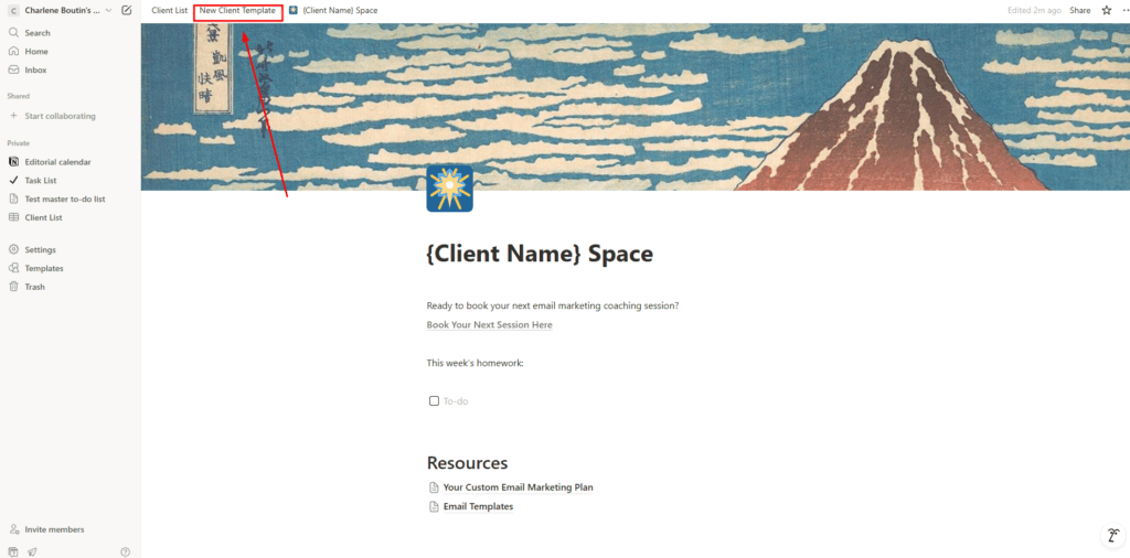 coaching client portal notion database client list subpage internal