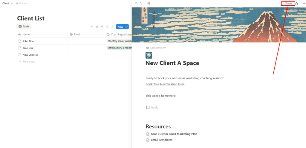 coaching client portal notion sharing