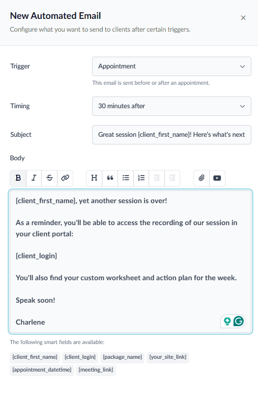 coaching setting automated email