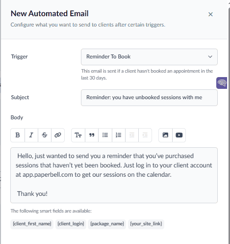 automate email for coaches reminder to book