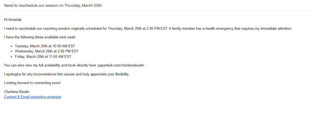 automate email for coaches reschedule