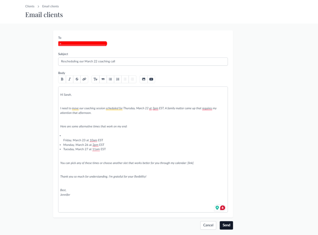 how to reschedule an appointment via email sample