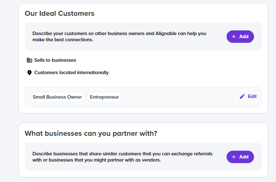 what is alignable profile questions