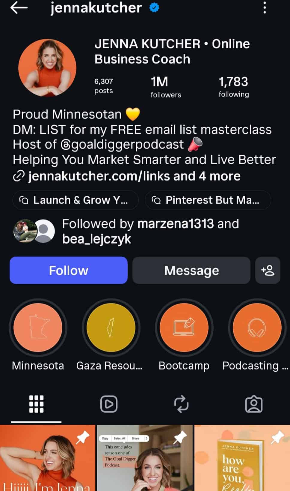Jenna Kutcher Instagram example for life coaches