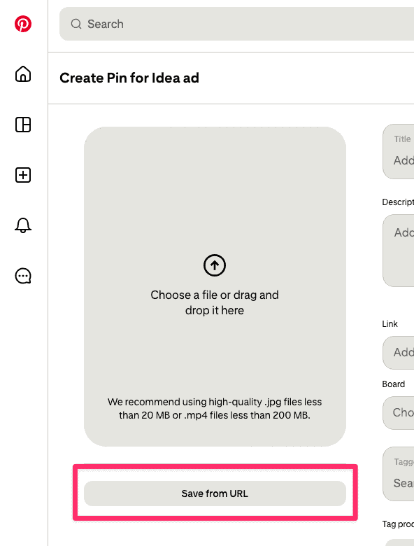 Pinterest Save from URL — paste TikTok URL flow